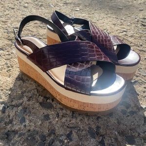 Zara Trafaluc Platform Sandals Burgundy Wedge | WOMEN SIZE 10.5